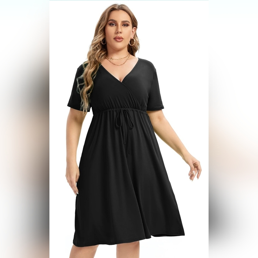 New with tags! AmzPlus Womens 4XL Elegant Classic Black V-Neck Dress